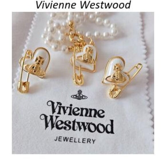 Vivienne Westwood white Ariella heart crystal silver stud earrings - Picture 2 of 2